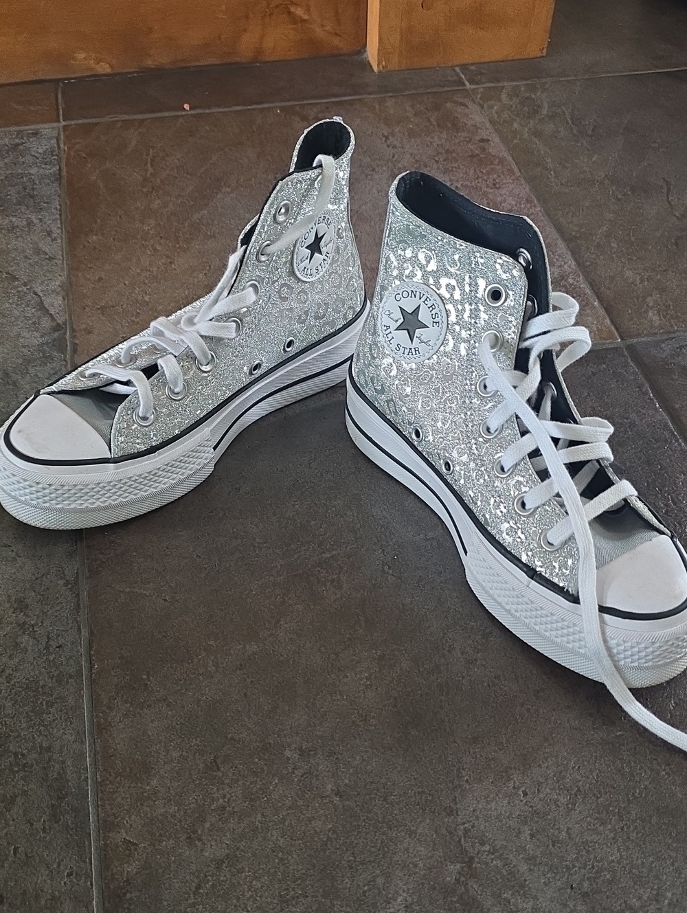 Converse Silver Glitter High Top Sneakers